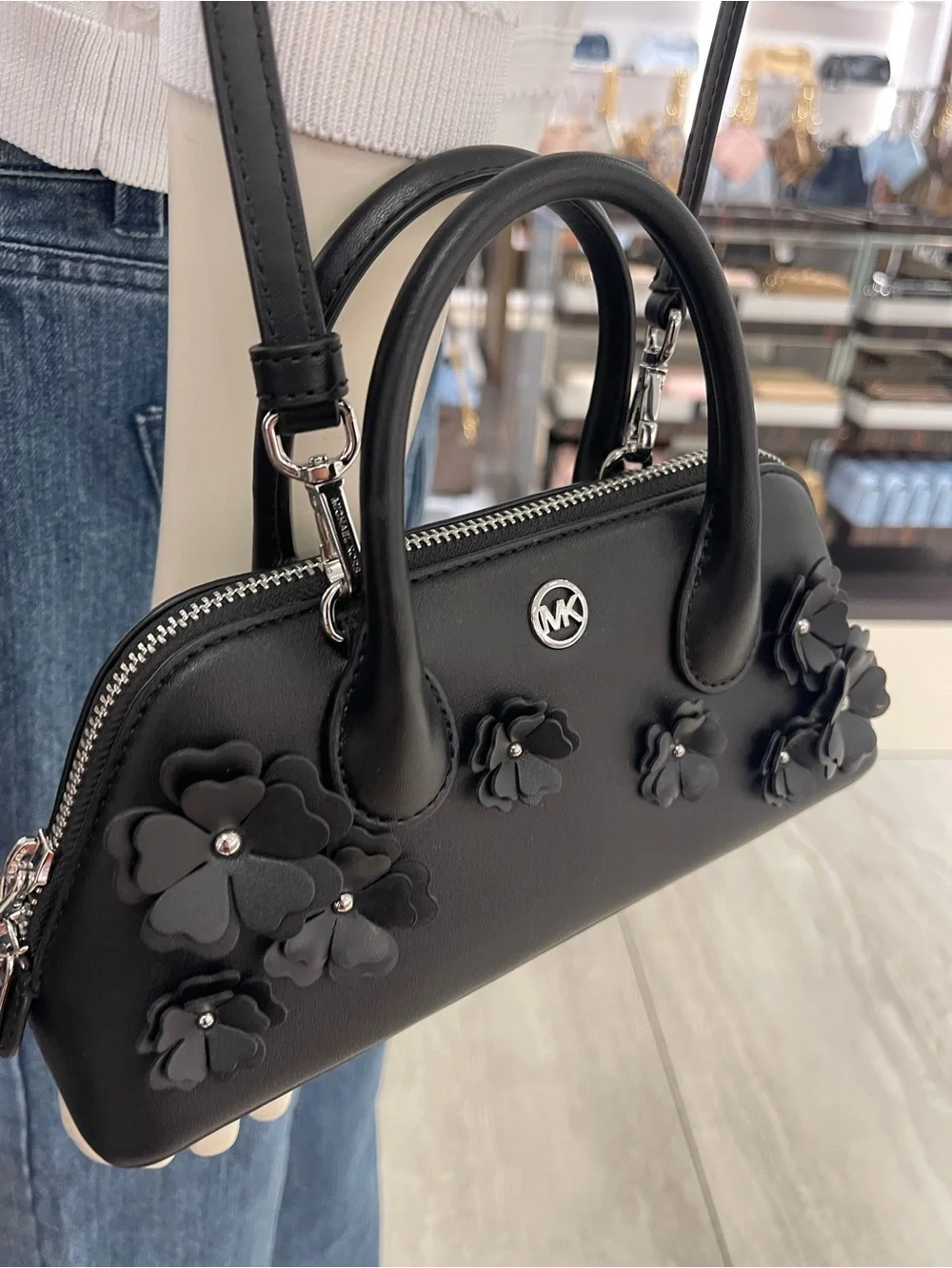 Michael Kors Petra Small Floral Embellished Crossbody Bag Black  NWT